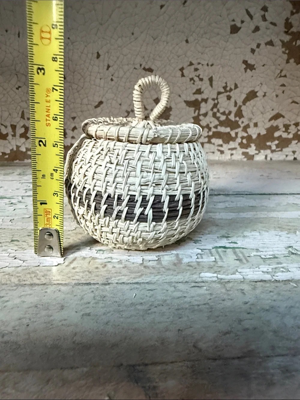 🌿Mini Handwoven Natural and Brown Decorative Lidded Basket